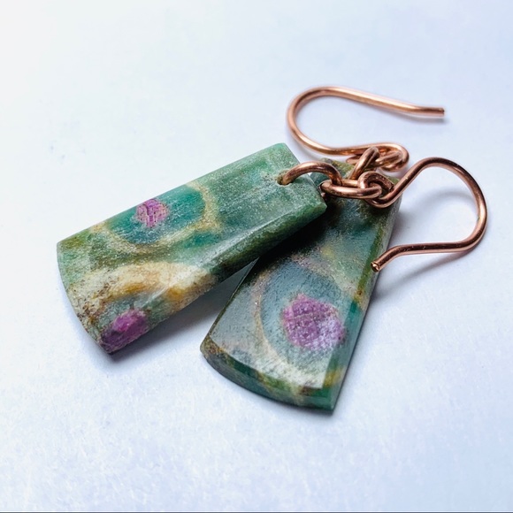 Genuine Ruby Zoisite Earrings - Picture 4 of 9